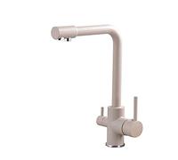 360° Rotatable Brass Kitchen Faucet Dual Handle Mixer Tap Drinking Water Safe Durable Kitchen Sink Faucet Easy Installation Modern Design for Home and Restaurant Use,Khaki