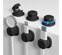 [360° Rotatable] Cable Clips Holder - 6 Pack Cord Management, [1s Lock] No-residue Wire Organiser, Adhesive Phone Charging Cable Keeper for Desk, Car, Office, Home, Nightstand (7mm) (White)