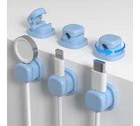 [360° Rotatable] Cable Clips Holder - 6 Pack Cord Management, [1s Lock] No-residue Wire Organiser, Adhesive Phone Charging Cable Keeper for Desk, Car, Office, Home, Nightstand (7mm) (blue)