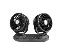 360° Rotatable Dual-Head Car Fan, 12V/24V, 3-Speed, USB, Touchscreen