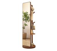 360° Rotatable Full Body Mirror, 2-in-1 Floor Mirrors and Coat Rack, Wood Full Length Mirror with Coat Rack, For Bedroom, Living Room