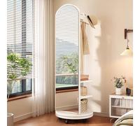 360° Rotatable Full-Length Mirror with Wheels, 2-in-1 Freestanding Mirror & Coat Rack, Solid Wood Floor Mirror for Living Room & Bedroom Decor