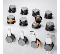 360° Rotatable Magnetic Cable Clips - Self Adhesive Wire Organisers for Desk, Nightstand, Home, Office, Car - Cable Tidy Clips for Charging Cables, USB Cords, Mouse & Keyboard Wires(12, Black)