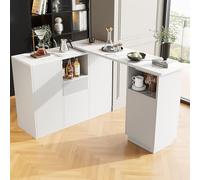 360° Rotatable Marble Bar Table Versatile L-Shape Design for Kitchen & Dining Spacious Storage 198.5x30x75cm Stylish White Worktop - Perfect for Modern Living