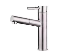 360° Rotatable Pull Out Bathroom Faucet - Brushed Stainless Steel Basin Mixer Tap for Hot & Cold Water, Single Handle Multi-Function Retractable Sink Faucet