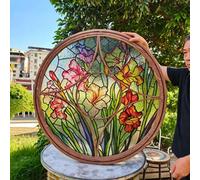 360° Rotatable Round Window, Stained Tempered Glass Shed Window