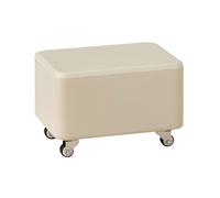 360° Rotatable Square Stool with Wheels Leather Shoe Changing Stool Low Rolling Ottoman Soft Padded Footrest for Living Room & Bedroom (White)