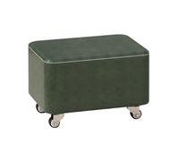 360° Rotatable Square Stool with Wheels Soft Padded Leather Shoe Change Bench Low Rolling Ottoman for Living Room & Bedroom (Dark Green)