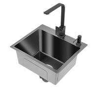 360° Rotatable Stainless Steel Soap Dispenser for Kitchen Sink Built in Tap & Drain Fitting 40x45cm Square Black Design with Drain Basket tial Kitchen Accessory