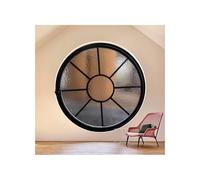 360° Rotatable Ventilation Window, Circular Retro Metal Frame Privacy Glass Window, 19.7-43.3in Flush Mount Shed Windows with Lockable Handle(50cm)