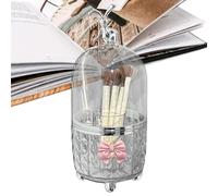 360 Rotate Makeup Brush Holder | 360 Rotating Clear Makeup Brushes Organizer | Dustproof Make Up Brushes Storage With 6 Compartment For Desktop