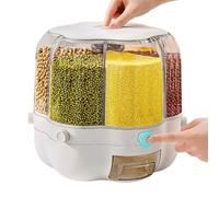 360 ° Rotating 6-in-1 Kitchen Storage LARGE Food Storage Dispenser Container Cereal Rice Sealed Tank Grain Box with Lid Moisture Resis-ant Household (White)
