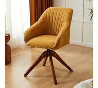 360° Rotating Accent Chair Set of 4, Mid-Century Modern Cotton Fiber Upholstered Desk Chairs with Wooden Legs for Living Room, Bedroom, Office, Yellow