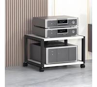 360° Rotating Audio Video Media Stand - Modern Stereo Rack Cabinet, Movable Storage Tower for Home Entertainment, Stylish White Finish, Perfect for Organizing Audio Equipment