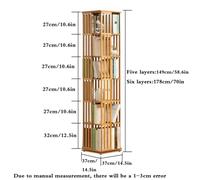 360° Rotating Bamboo Bookshelf - 5/6 Tier Floor Standing Bookcase for Small Spaces, Living Room, Bedroom, Study - Natural Wood Finish (37x37x149cm)