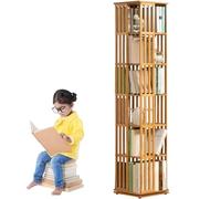 360° Rotating Bamboo Bookshelf 5/6 Tier Tall Corner Bookcase Tower Narrow Storage Rack for Living Room & Office Stylish Wood Display Stand