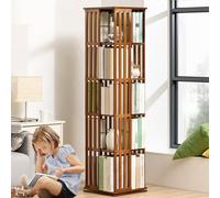 360° Rotating Bamboo Bookshelf, 5-Tier Tall Book Tower, Freestanding Storage nizer, Modern Home & Office Bookcase, Rotatable Book Rack for Living Room & Study
