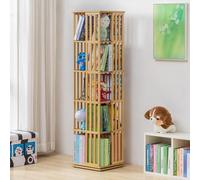 360° Rotating Bamboo Bookshelf, Corner Tower Shelf, Space-Saving Bookcase for Bedroom, Classroom, Playroom - Stylish and Functional Book Storage Solution