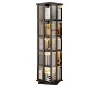 360° Rotating Bamboo Bookshelf Tower - 5/6 Tier Stackable Corner Display Rack, Space-Saving Acrylic Bookcase for Small Rooms, Open Storage for Bedroom, Living Room, Office (Black, 40")