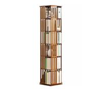360° Rotating Bamboo Bookshelf Tower - 6-Tier Corner Bookcase nizer Space-Saving Floor Standing Display Rack for Small Areas Stylish Brown Finish (14.5"x14.5"x70")