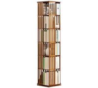 360° Rotating Bamboo Bookshelf Tower Walnut Finish Display Stand with Open Shelves Perfect for Living Room Office Study Stylish Storage Solution for Book Lovers