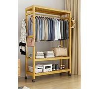 360° Rotating Bamboo Hanger Coat Rack with Wheels - Open Wardrobe & Shoe Shelf for Bedroom Entryway Boutiques - Stylish Clothing Stand (Color: A Size: 100cm)