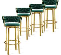 360° Rotating Bar Stool Set Velvet Upholstered with Backrest Height Adjustable (1/2/3/4) Gold/Black Base Stylish Dining Chairs for Kitchen & Pub 2 Pieces
