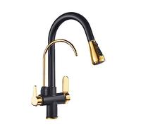 360° Rotating Black & Gold Kitchen Faucet Pull Out Tap with Water Filter for Pure Drinking Water Stylish Sink Mixer for Modern Kitchens