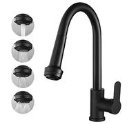 360° Rotating Black Pull-Down Kitchen Faucet, Single Handle Kitchen Mixer Tap with 4 Spray Modes, Hot & Cold Water Sink Faucet, Modern Design for Easy Use