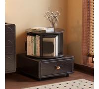 360° Rotating Black Wood Shelves on Wheels MultiColor Bookcase with Privacy Drawer SpaceSaving Bedside Storage Organizer Perfect for Small Spaces (21.7in)