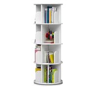 360° Rotating Bookshelf 2/3/4/5/6 Levels White Round Bookshelf on Stand for Living Room & Bedroom Storage Space-Saving Book nizer (46 x 128 cm)
