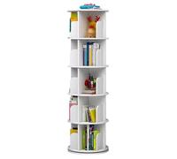 360° Rotating Bookshelf Elegant White Revolving Bookcase Tower for Living Room Bedroom Office & Study Space Saving Floor Standing Shelves for Home Decor
