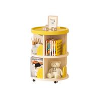 360° Rotating Bookshelf on Wheels Multi-Tier Yellow Mobile Bookcase Space-Saving Swivel Storage Rack Modern Adjustable Rotating Library Shelf Stylish Home Decor.