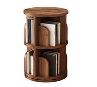 360° Rotating Bookshelf Revolving Bookcase,Floor Standing Book Shelf Storage Rack Rotating Bookcase with Bookends for Bedroom Living Room Study Room,Walnut Color,2 Tier