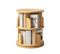 360° Rotating Bookshelf Revolving Bookcase,Floor Standing Book Shelf Storage Rack Rotating Bookcase with Bookends for Bedroom Living Room Study Room,Beechwood Color,2 Tier