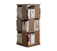 360° Rotating Bookshelf Tower 3Tier Corner Bookcase Floor Standing Storage Rack for Small Spaces Walnut Finish Stylish Bedroom Decor (17.7x17.7x38.9)