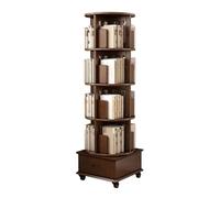 360° Rotating Bookshelf Tower 5-Tier Wooden Corner Bookcase with Wheels & Doors Narrow Storage Display Rack for Small Spaces Bedroom Living Room (Walnut 18.7"x18.7"x60.2")
