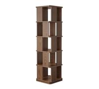 360° Rotating Bookshelf Tower 5Tier Floor Standing Storage Rack Corner Display Organizer for Small Spaces Bedroom Decor Walnut Finish (17.7"x17.7"x63.7")