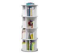 360° Rotating Bookshelf Tower Elegant White Floor Standing Bookcase for Bedroom Living Room Study & Office Space Saving Revolving Storage Solution