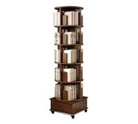 360° Rotating Bookshelf Tower on Wheels, 5-Tier Revolving Bookcase with Drawers, Wood Corner Storage Rack Organizer for Small Spaces, Bedroom Furniture (White, 18.7"x18.7"x60.2")