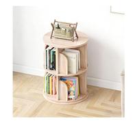 360° Rotating Bookshelf Tower Solid Wood 2-Tier Floor Bookshelf with Bookends in Student Dormitory Bookcase Shelf Organizer Shelves for Living Room Office,Natural Wood Color