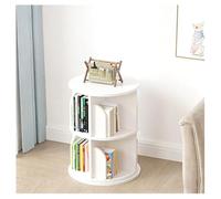 360° Rotating Bookshelf Tower Solid Wood 2-Tier Floor Bookshelf with Bookends in Student Dormitory Bookcase Shelf Organizer Shelves for Living Room Office,Warm White