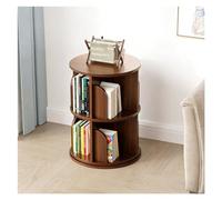 360° Rotating Bookshelf Tower Solid Wood 2-Tier Floor Bookshelf with Bookends in Student Dormitory Bookcase Shelf Organizer Shelves for Living Room Office,Black Walnut