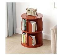 360° Rotating Bookshelf Tower Solid Wood 2-Tier Floor Bookshelf with Bookends in Student Dormitory Bookcase Shelf Organizer Shelves for Living Room Office,Teak Color