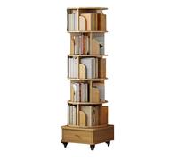360° Rotating Bookshelf Tower - Swivel Corner Shelf for Living Room, Bedroom & Home Office - Revolving Book Storage Rack in Original Wood Color (46x46x173cm)