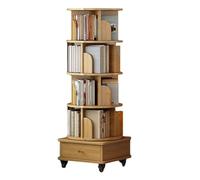 360° Rotating Bookshelf Tower - Swivel Corner Shelf for Living Room, Bedroom & Home Office - Revolving Bookcase & Book Storage Rack in Original Wood Color (46x46x142cm)