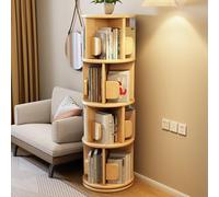 360° Rotating Bookshelf Tower with Wheels, 5-Tier Revolving Bookcase & Drawers, White Wood Corner Storage Rack Organizer for Small Spaces, Bedroom Furniture (18.7"x18.7"x60.2")