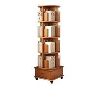 360° Rotating Bookshelf Tower with Wheels, 5-Tier Revolving Bookcase & Drawers, Wood Corner Storage Rack for Small Spaces, Bedroom Organizer (White, 18.7"x18.7"x60.2")