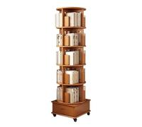 360° Rotating Bookshelf Tower with Wheels 6 Tier Wood Corner Bookcase with Drawers Space Saving Display Rack for Bedroom & Living Room Perfect for Small Spaces (18.7"x18.7"x7")