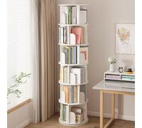 360° Rotating Bookshelf White Rolling Book Rack 6 Layer Magazine Stand Space Saving Wooden Display Shelf for Children's Picture Books and Home Decor